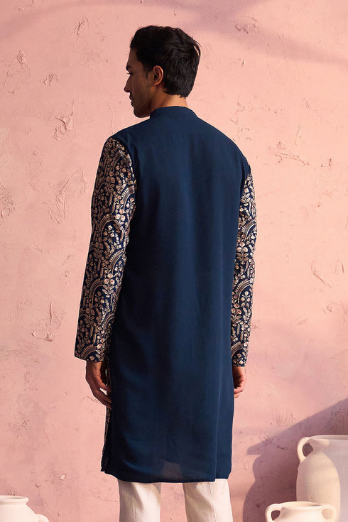 SHRESTHA By VASTRAMAY Men's Bottle Green Georgette Embroidered Kurta